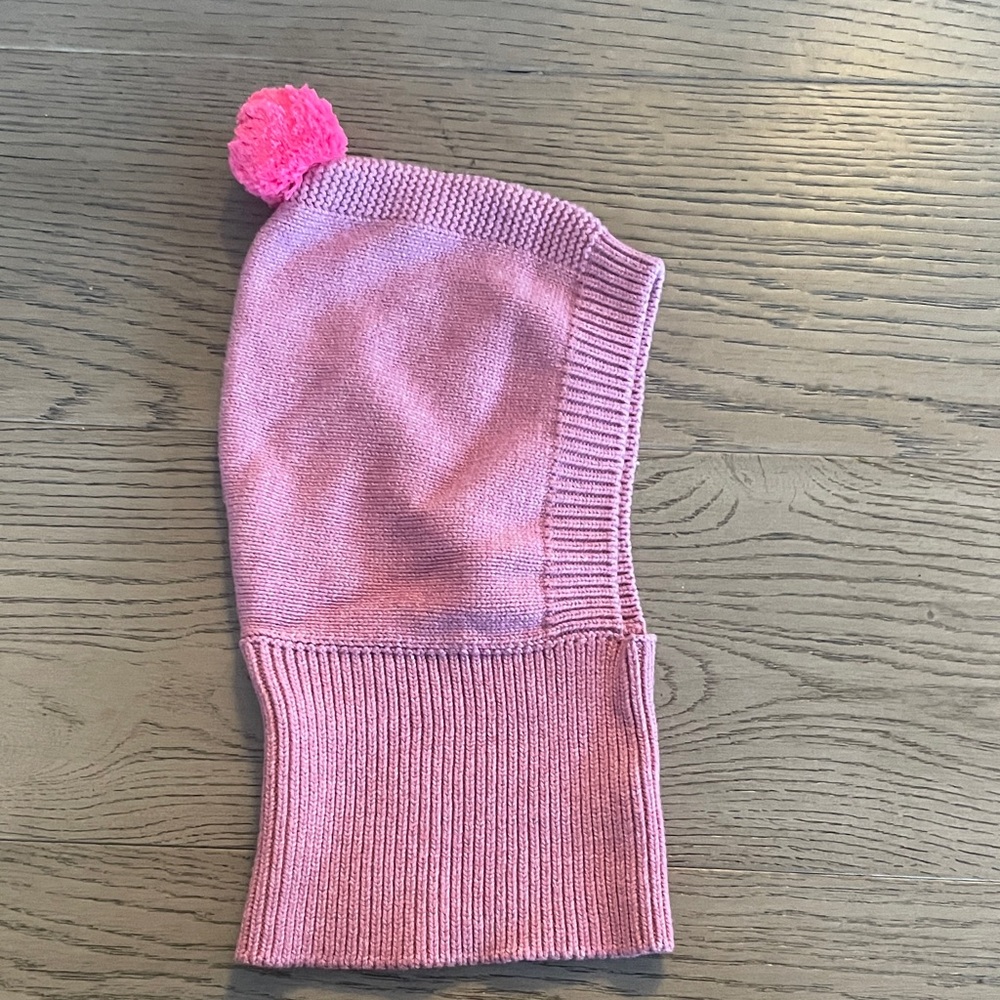 Kids Pink Knit Balaclava with Pom Pom